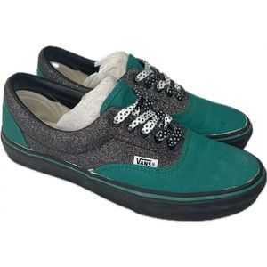 Vans Off The Wall US Women’s 9.5 Canvas  Green Glitter Skater Punk 751505
